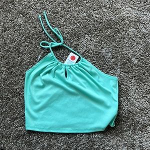 light blue crop top